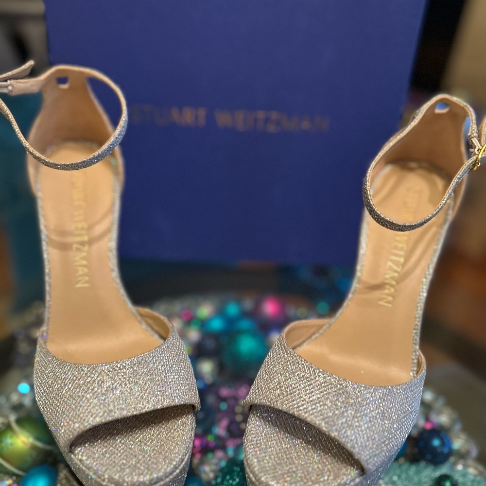 Stuart Weitzman Sparkling Silver Heels